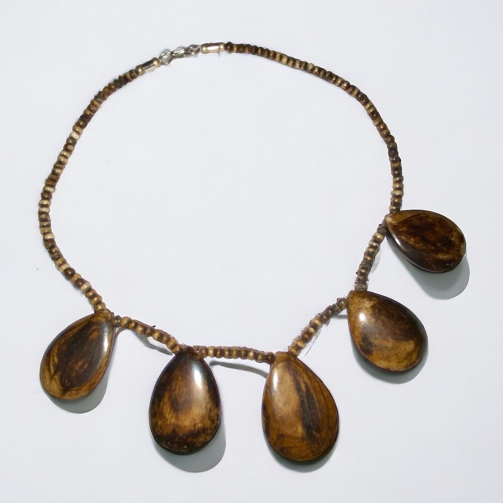 Vintage Handmade Necklace Natural Bone Polished Tribal Boho Eclectic Tear Drops